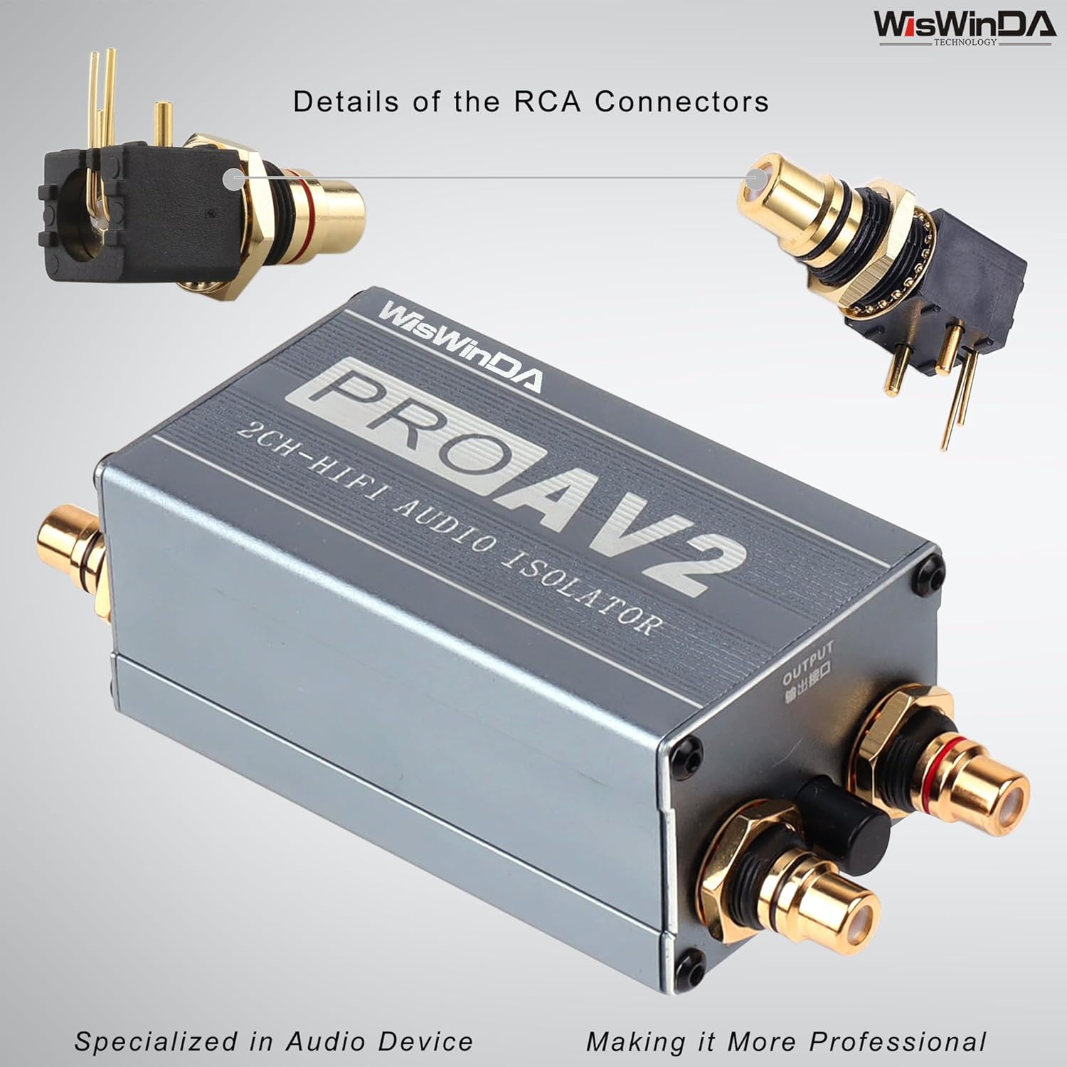 Pro 2Channels RCA Noise Filter Hum Eliminator Ground Loop Isolator (No Affect Bass) for HiFi Stereo Home Theater Car Audio Player (Silver-Gray (2CH HiFi Stereo RCA))