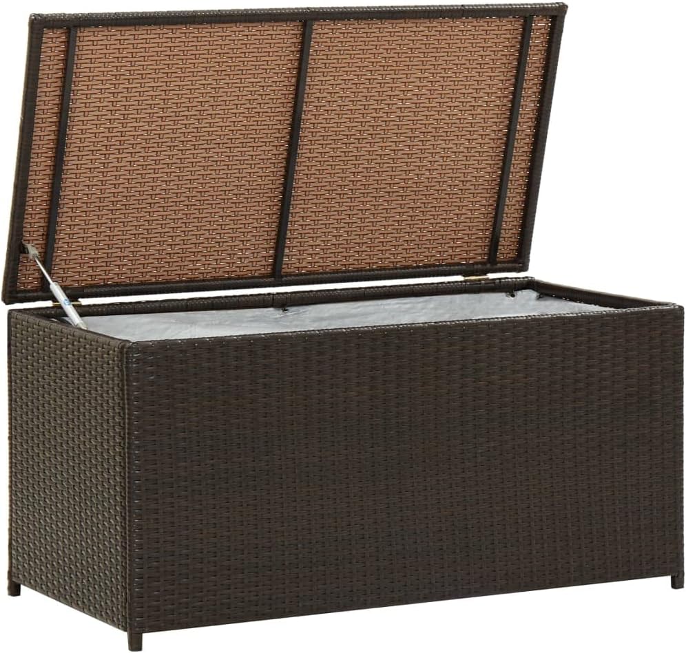 Large Outdoor Storage Box for Deck, Brown Polyethylene Rattan, Waterproof Patio Tool and Garden Furniture Bin