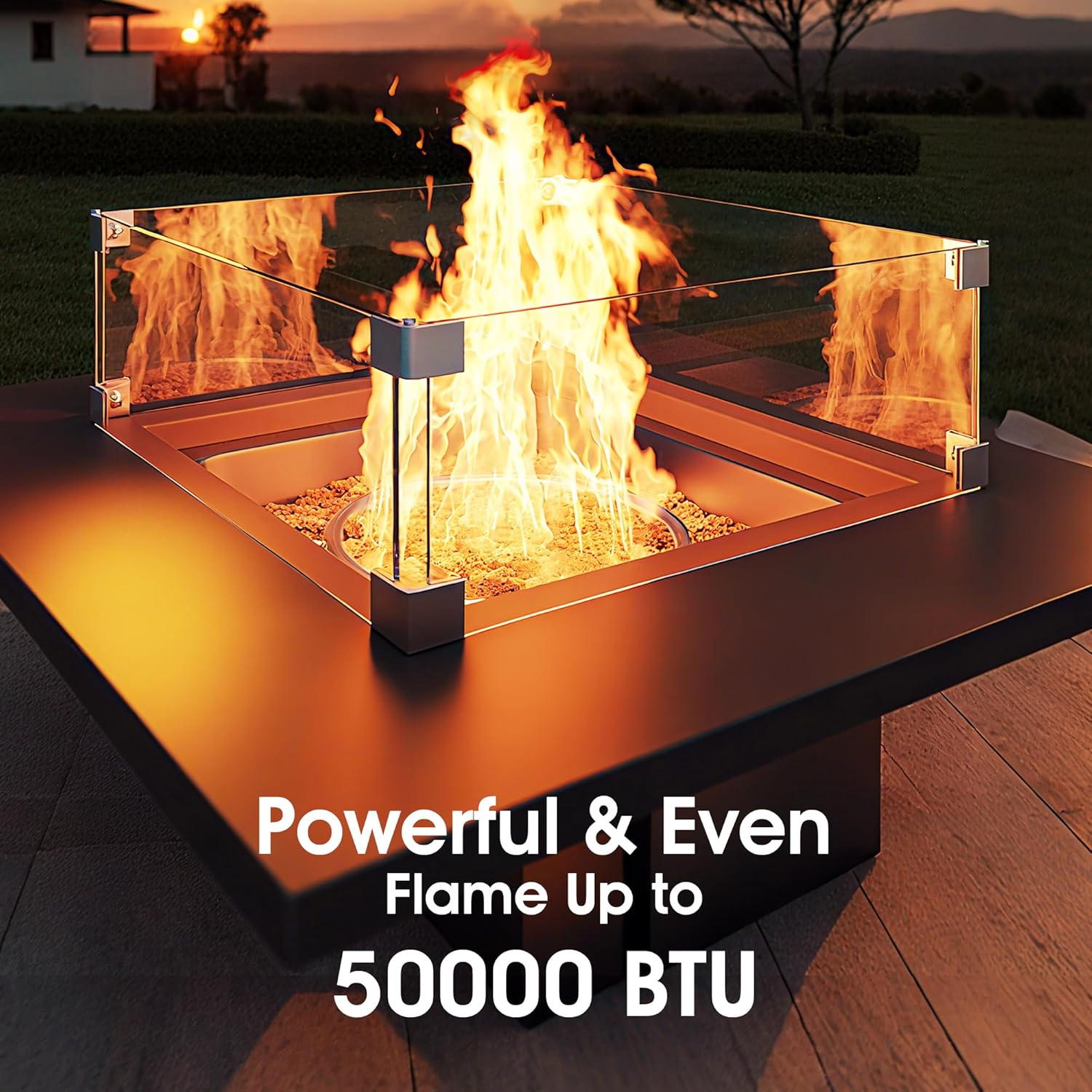 28 Inch Outdoor Propane Gas Fire Pit,50,000 BTU Gas Firepit Table with Steel Lid,304 Stainless Steel H-Burner,Lava Rocks and Wind Guard,Fire Pits for Outside Patio Deck Garden,Black