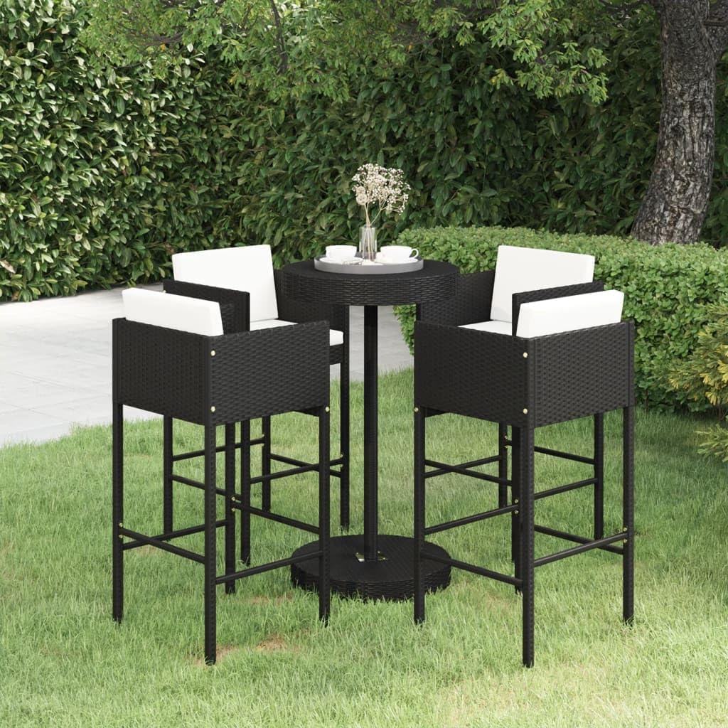 Furniture Sets 5 Piece Patio Bar Set with Cushions Poly Rattan Black,Durable and Comfortable Outdoor Bar Set with PE Rattan and Cushions for Leisurely Gatherings Garden Conversation Sets