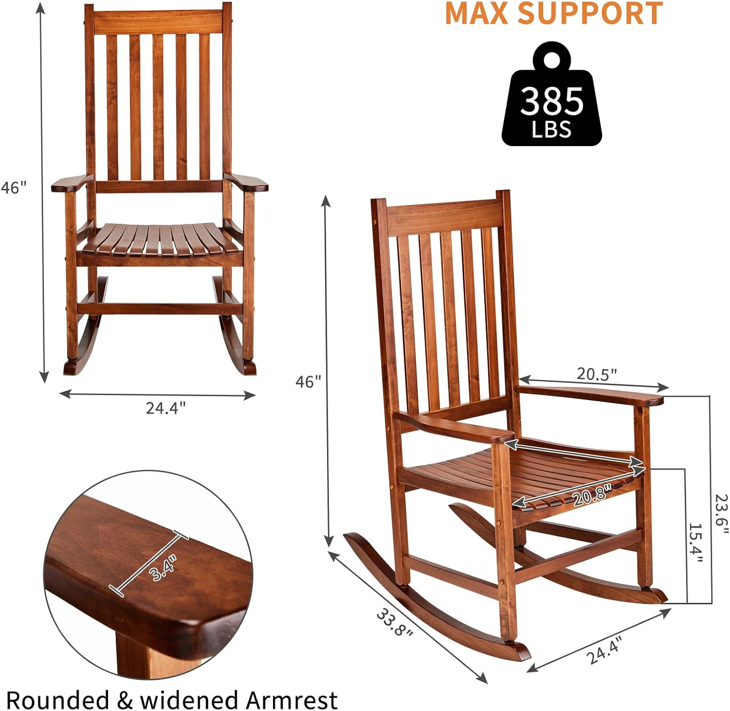 Outvita Outdoor Rocking Chair Set of 2, Solid Wood High Back Rocker, All Weather Lounge Chair for Porch Patio Fire Pit Garden Backyard Deck Indoor, Natural