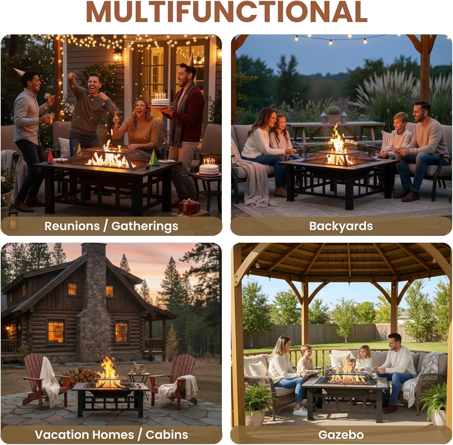 Fire Pit Set, Wood Burning Pit -Includes Screen, Cover and Log Poker- Great for Outdoor and Patio, 37Â” Marble Tile Rectangular Firepit by Pure Garden
