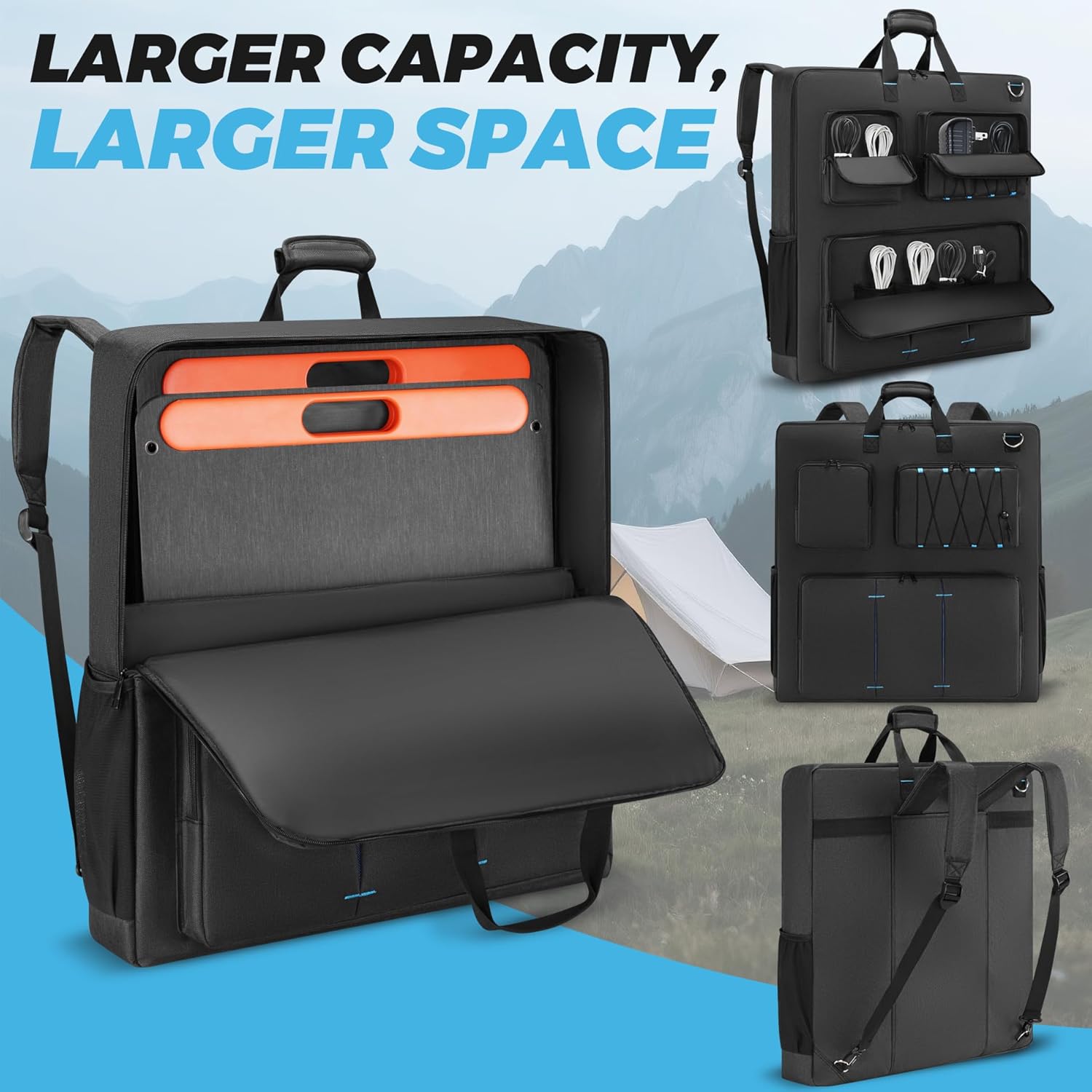 Solar Panel Storage Bag Compatible with Jackery SolarSaga 100W 200W/Anker 100W 200W/Ecoflow 160W 220W/Bluetti 100W 200W, Travel Carrying Case for 2 Battery Panels, Solar Panel Bag with Multiple Pocket