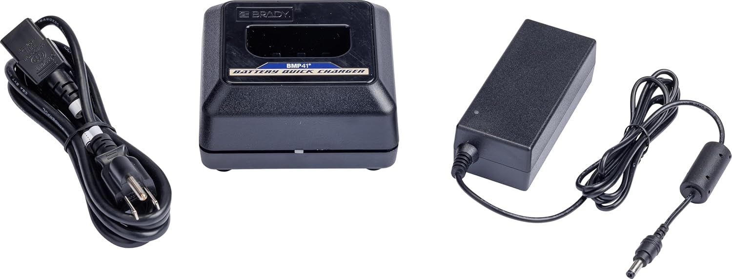 Brady M410 Label Printer Quick Charger, 110-240V AC Power Supply for Batteries with 12ft Cable, for BMP41, BMP61, M410 Industrial Portable Label Makers, 2.75