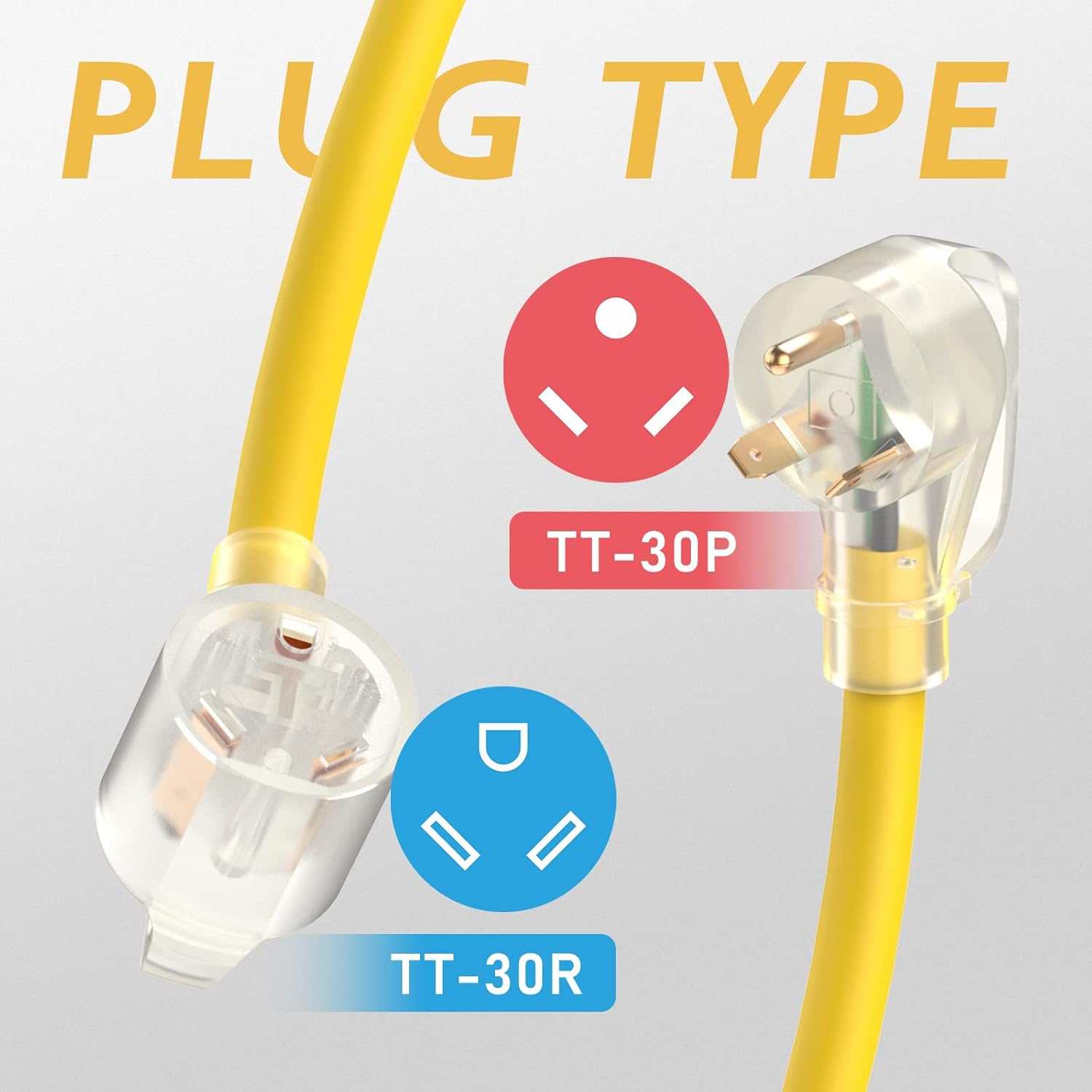 TOOLIOM 30 Amp Generator Extension Cord, NEMA TT-30P/TT-30R RV Extension Cord, 125V 3750W 10/3 AWG STW Generator Cord with LED Indicator Grip Handle for Generator RV Trailer Campers, UL Listed (50FT)