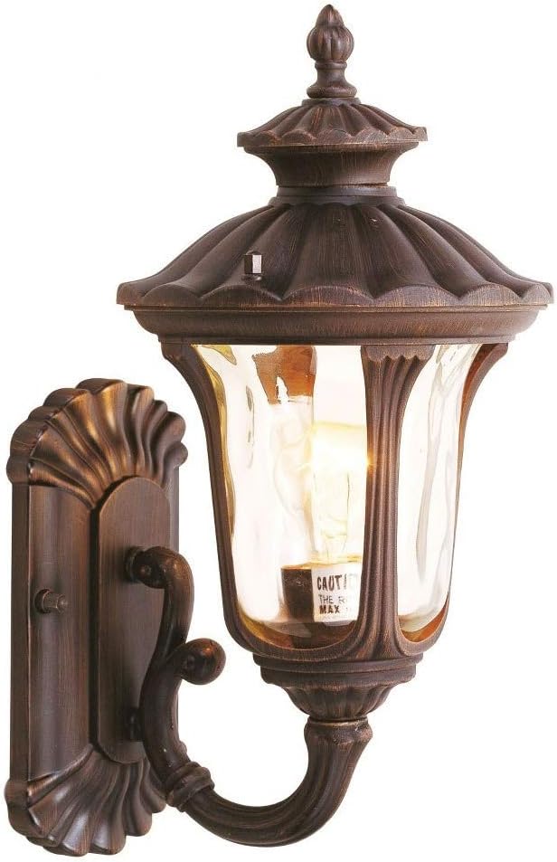 Livex Lighting 7650-58 Oxford 1 Light Imperial Bronze Cast Aluminum Wall Lantern with Light Amber Water Glass