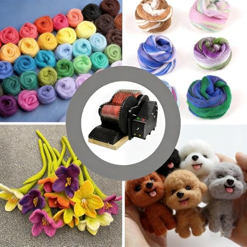 Electric Wool Drum Carding Machine with Foot Pedal, Adjustable Speed for Fast Color Mixing, for DIY Crafting, Felt Making, Combing