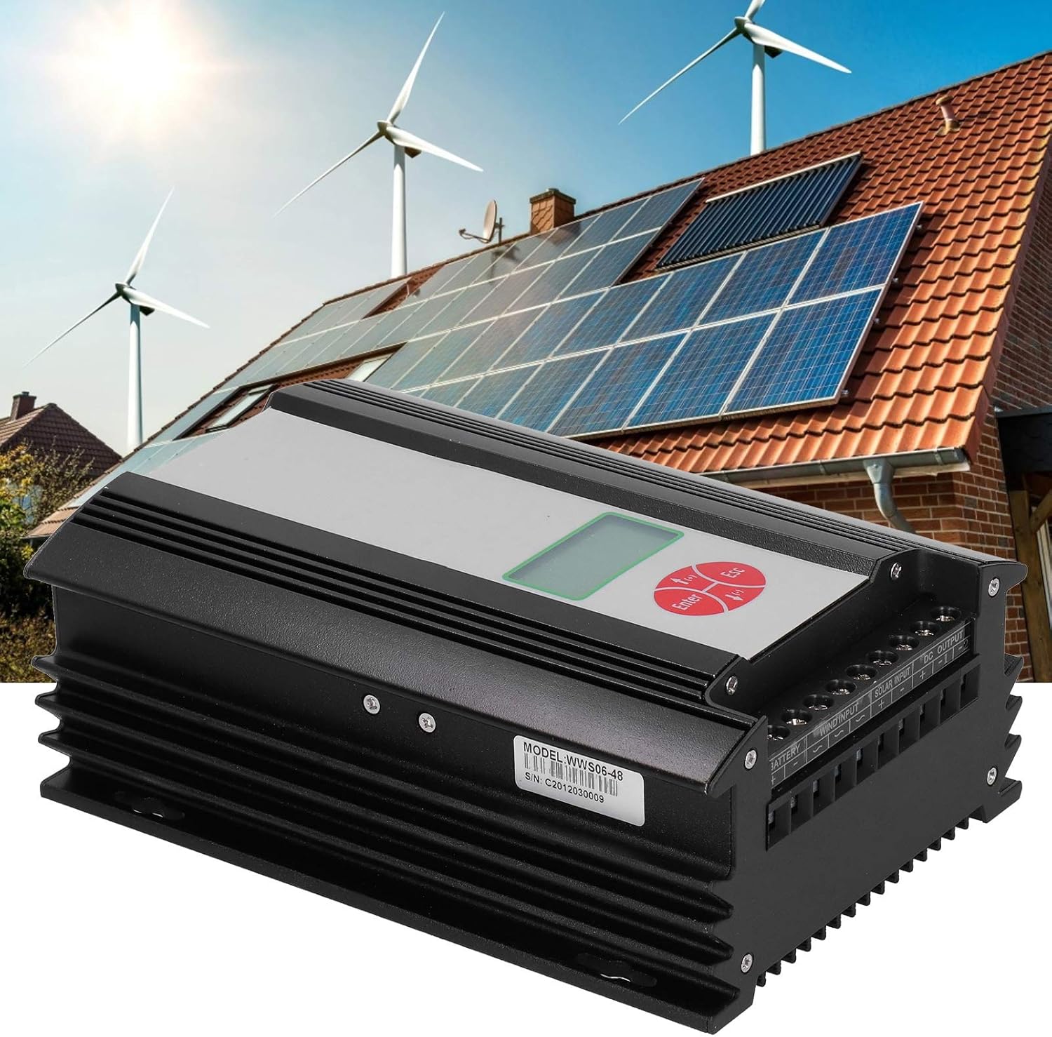 Wind and Solar Energy Hybrid Controller Digital Intelligent LCD Display Screen DC 48V 600W 300W for Wind Generator System Aluminum Alloy