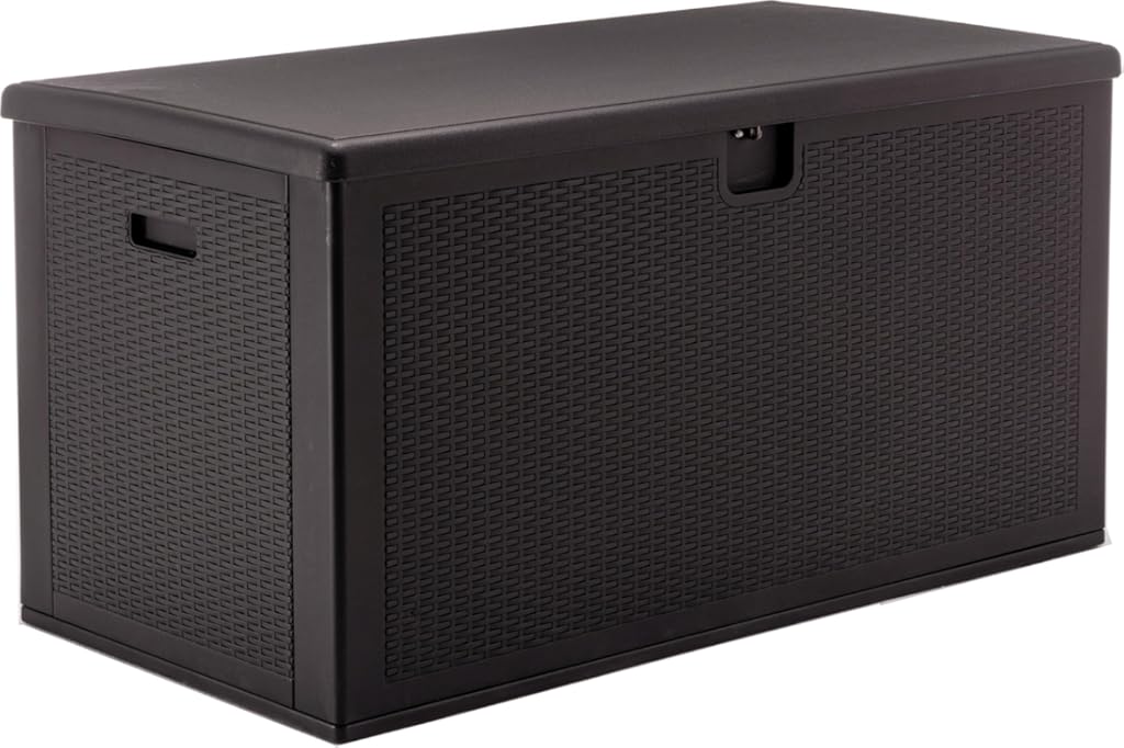 BTExpert 150 Gallon Large Resin Deck Box, Outdoor Storage Container for Patio Furniture Cushions Garden Tools Pool Toys Sports Equipment Waterproof Lockable Stainless Steel Metal insert rod