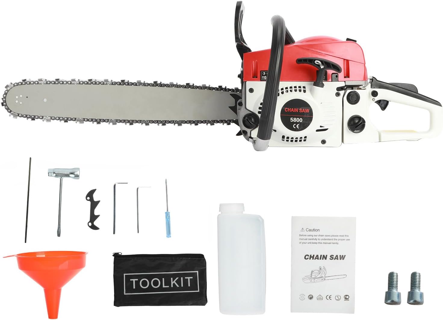 58CC High Power Gas Powered Chainsaw, 58 Cubic Chain Saw with Comfortable Handle Design, 20 Inch Cordless Chainsaw for Outdoor Tree Trimming, Garden and Farmland (Red)