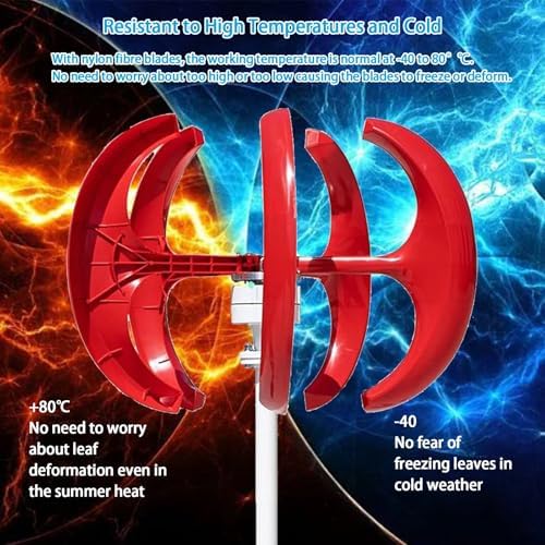 16000W Vertical Axis Wind Turbine Generator Kit, 12V/24V/48V, 5-Blade System with Controller, Ideal for Home, Camping & Boat Use (Red)