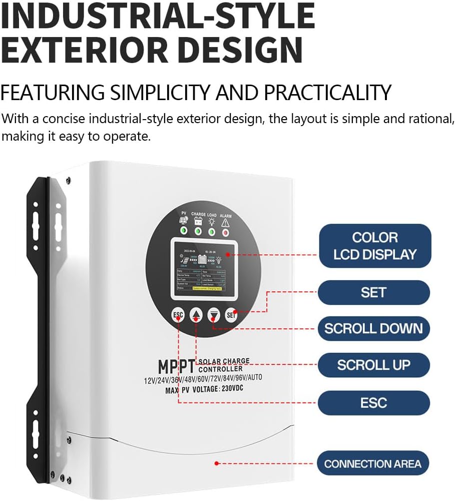 120A MPPT Solar Charge Controller 12V 24V 36V 48V 60V 72V 84V 96V Battery System Auto,Max Input 230V PV Solar Panel Regulator,fit for Gel Flooded and Lithium Battery User