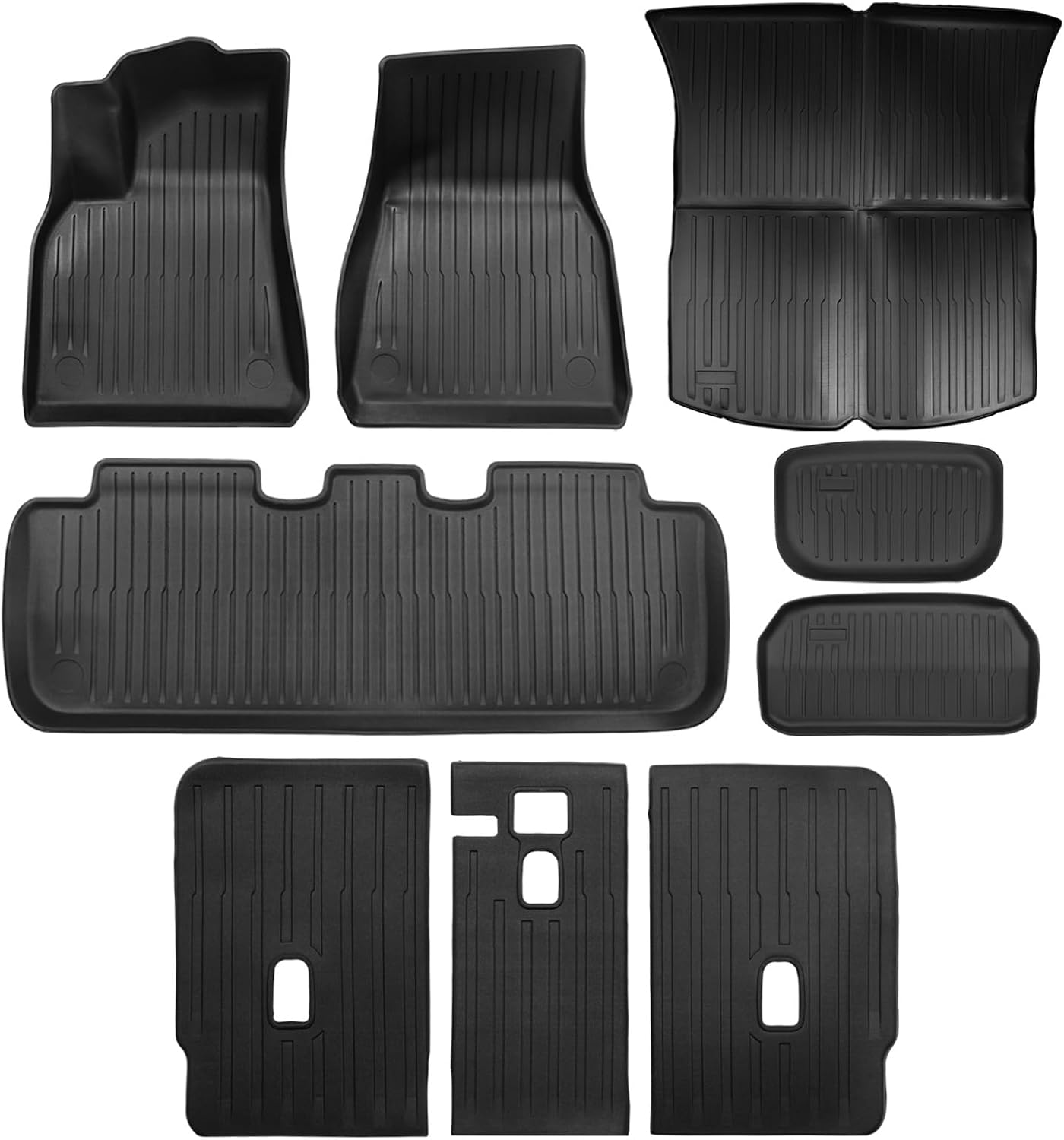 Big RED Floor Mats for Tesla Model Y: 2025 2026 Custom Fit, 100% TPE All Weather Cargo Liner Trunk Accessories, Set of 9 Mats (Not Fit 7-Seat)