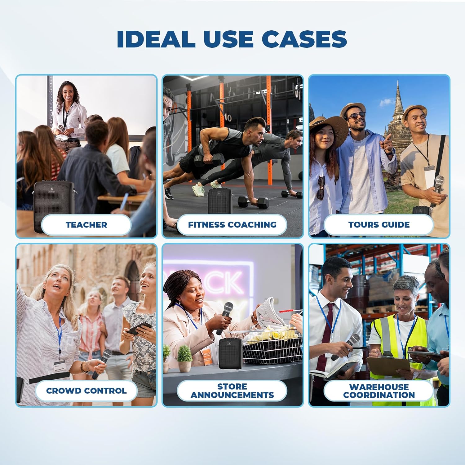 WinBridge Wireless Voice Amplifier with Microphone for Teachers, Portable PA System with Bluetooth Handheld Mic, Portable Speaker Mic Set, Cardioid Pickup for Classroom, Outdoor, Public Speaking WB009