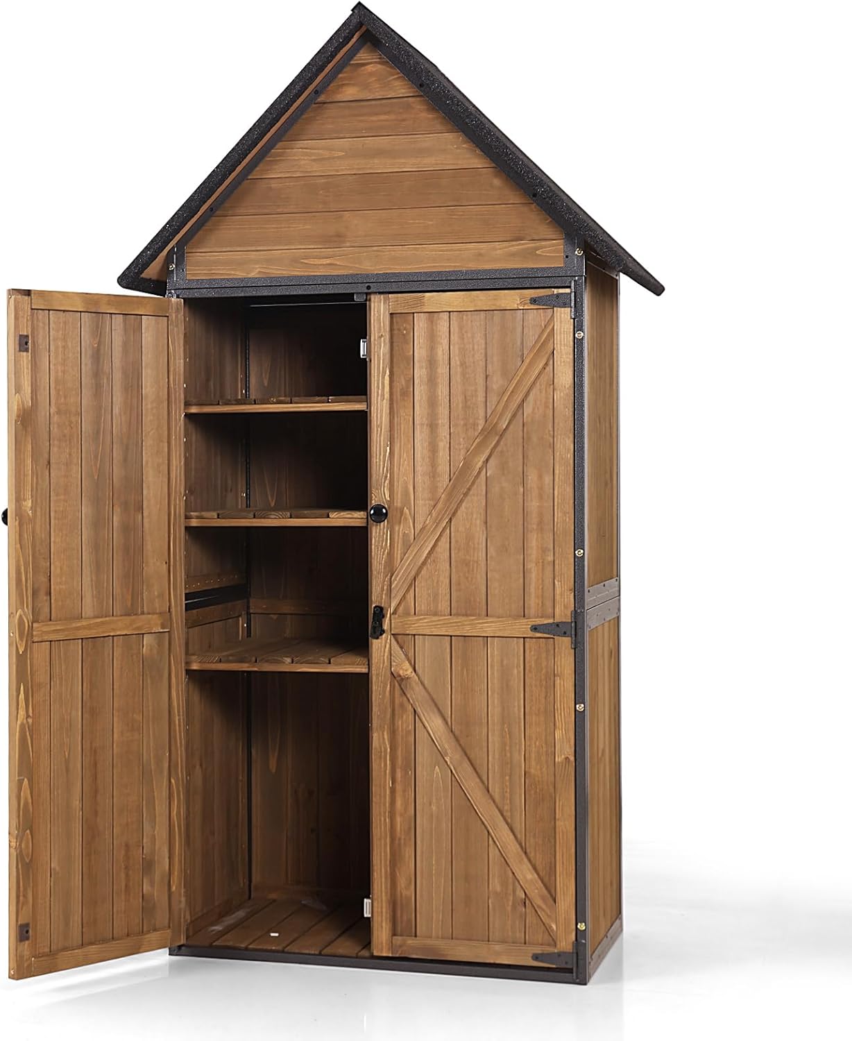 GUTINNEEN Outdoor Storage Cabinet Tool Sheds Outside Shed Box Wooden Waterproof with Metal Frame and 3 Tiers Shelves for Garden Backyard Patio Lawn 67.1