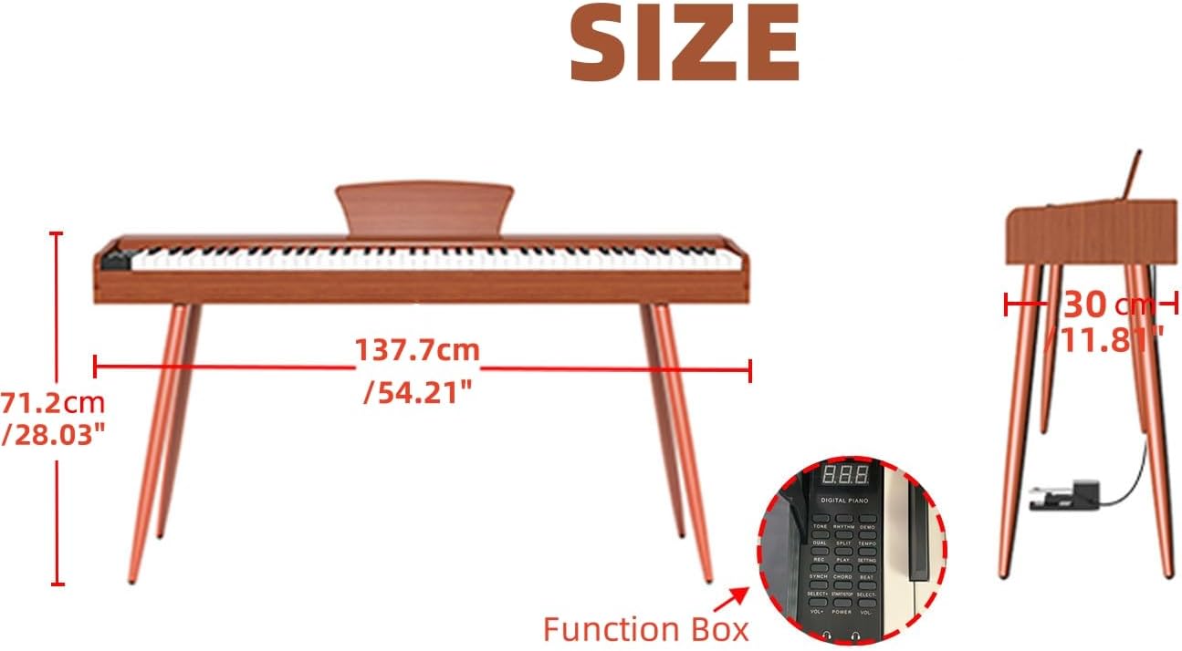 LANDTOM DDT-5130 88-Key Digital Keyboard Piano, Wooden Electric Hammer Weighted Full Size Keyboard Piano, with 3-Pedal, MIDI Connection, Multi-Functional Keyboard and Stand (Brown)