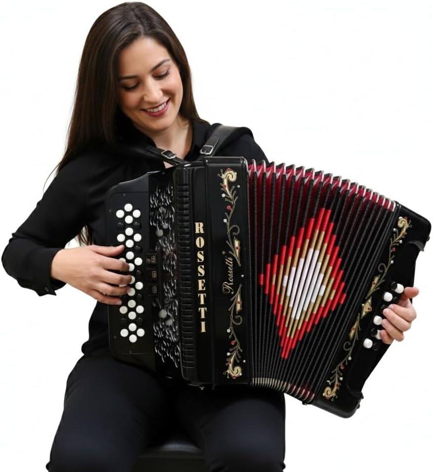 Rossetti 3412 34 Button 12 Bass 3 Switch Accordion in Black GCF