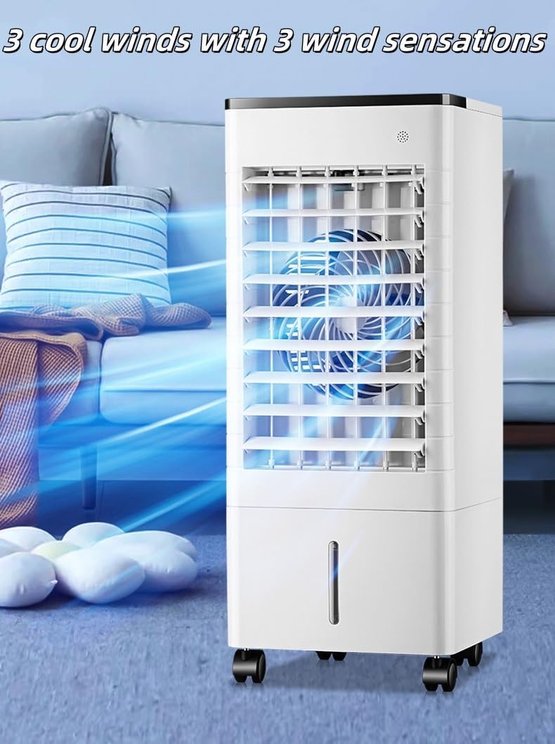 Portable Evaporative Air Cooler with Remote Control, Ductless Air Conditioner with Double Water Tank, 3 Speeds, 15H Timer, Windowless Oscillating Swamp Fan for Home Bedroom