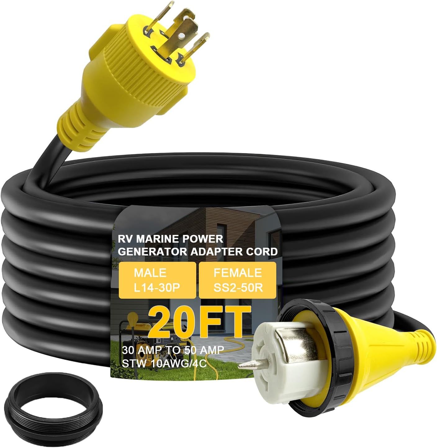 50 Amp Generator Power Inlet Box and 20FT L14-30P to SS2-50R Adapter Extension Cord