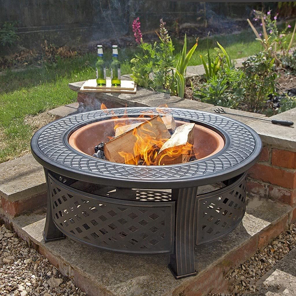 Firepits and Firebowls with Lid BBQ Grill Tripod Guard and Cover Round Large Patio Heater, Fire Pits Bowls for Garden Table Wood Burning Cast Iron Log Burner Outdoor Camping Outdoor Fire Pits