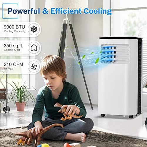 PETSITE Portable Air Conditioner 9000 BTU, 3 in 1 AC Cooling Unit with Air Cooler, Fan & Dehumidifier, LED Display & Remote Control, Cools up to 350 sq.ft
