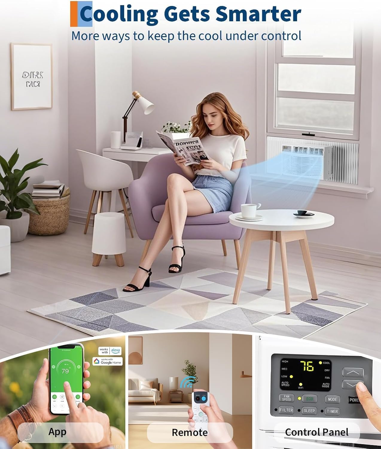 10,000 BTU Window AC, 115V, Cools up to 450 Sq. Ft, Ideal for Bedrooms & Living Rooms, Quiet Operation, Remote Control Included, 3 Cooling & Fan Speeds, Auto Restart, White Finish