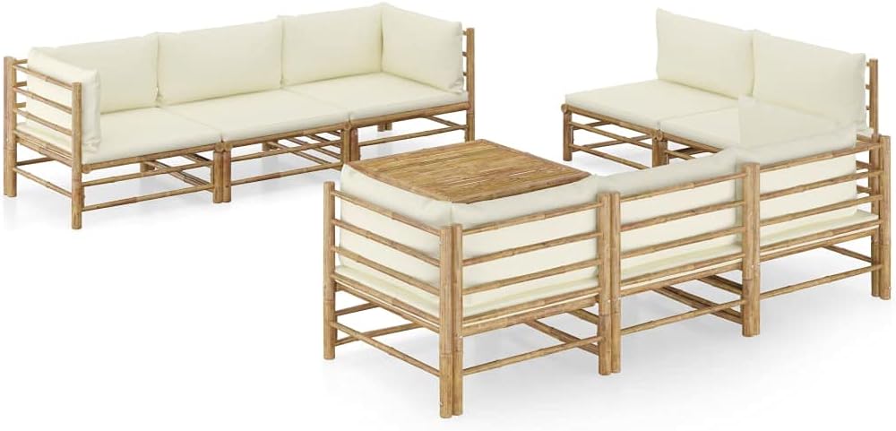 9 Piece Patio Lounge Set with Cream White Cushions Bamboo,Versatile Bamboo Patio Lounge Set and Style Furniture Sets for Patio, Lawn & Garden