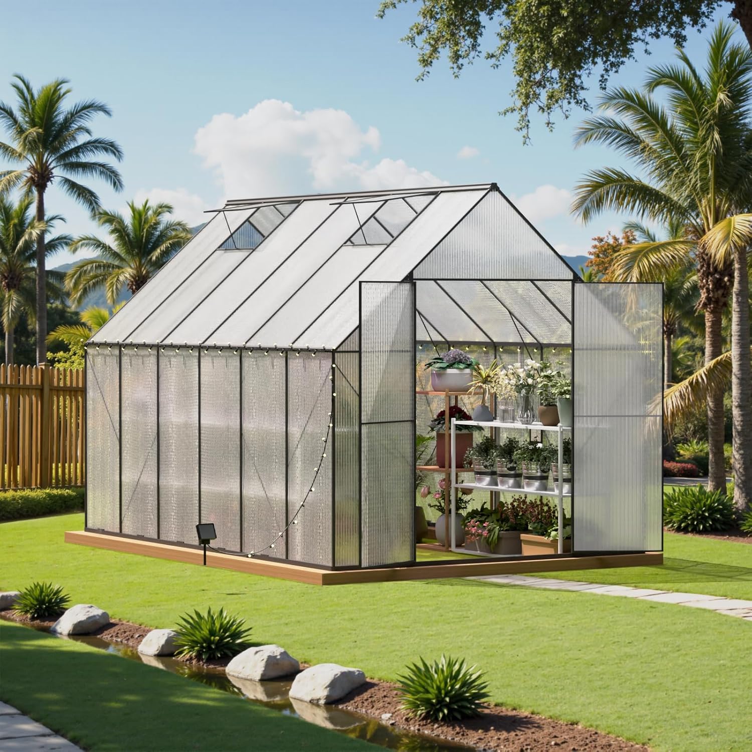 Green House for Outside, Greenhouse for Outdoor, Walk-in Garden Greenhouses, Heavy Duty Polycarbonate Greenhouse, Backyard Green Houses (8x12)