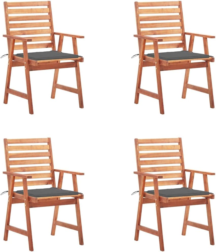 Patio Dining Chairs 4 pcs with Cushions Solid Acacia Wood, Solid Acacia Wood Dining Chair Set with Water-Resistant Cushions for Patio Garden and Terrace Outdoor Furniture, Outdoor Chairs