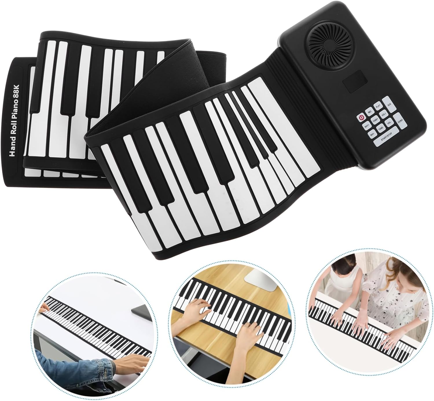 VICASKY Portable Keys Roll-up Piano Foldable Electric Keyboard with Speaker Battery-powered Silicone Music Instrument for Practice Anytime for Beginners and Travel