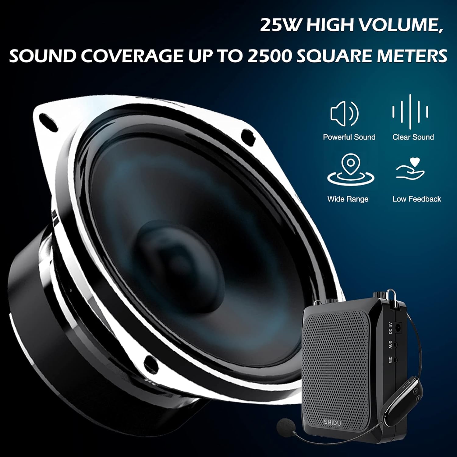 25W Wireless Voice Amplifier Bluetooth 5.3 | Grade Wireless Portable PA System with Reverb| Rechargeable Speaker 12H Battery for Teachers, Tour Guides, Presenters (2000mAh/S28)