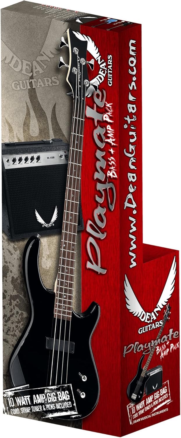 Dean Edge 09 Bass and Amp Pack with Metallic Red Dean Edge 09 Bass Guitar, Bass Amp, Gig Bag, Tuner, Cord, Strap, and Picks