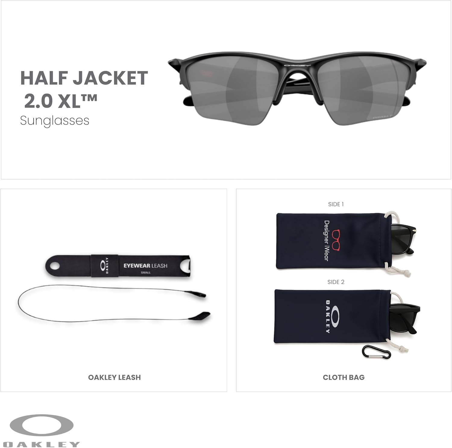 OAKLEY Half Jacket 2.0 XL OO9154 Rectangular Sunglasses For Men+ Bundle Accessory Leash Kit, Microfiber Pouch