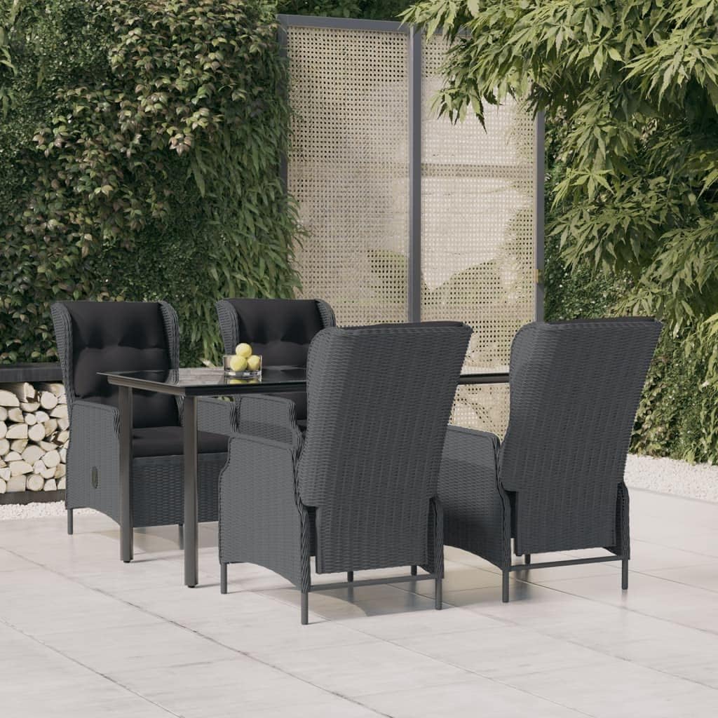 5 Piece Patio Dining Set Dark Gray Poly Rattan,AllWeather Outdoor Dining Set with Reclining Chairs for Garden Patio Backyard Patio Furniture Sets, Outdoor Furniture Sets