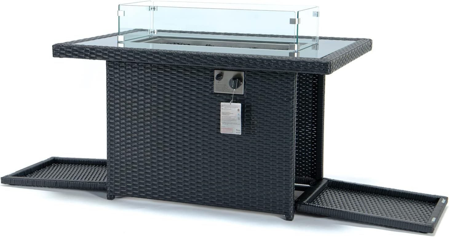 Maykoosh Outdoor Fire Pit Table - Propane Patio Heater with Lid & Crystal Stones - Modern Wicker Design