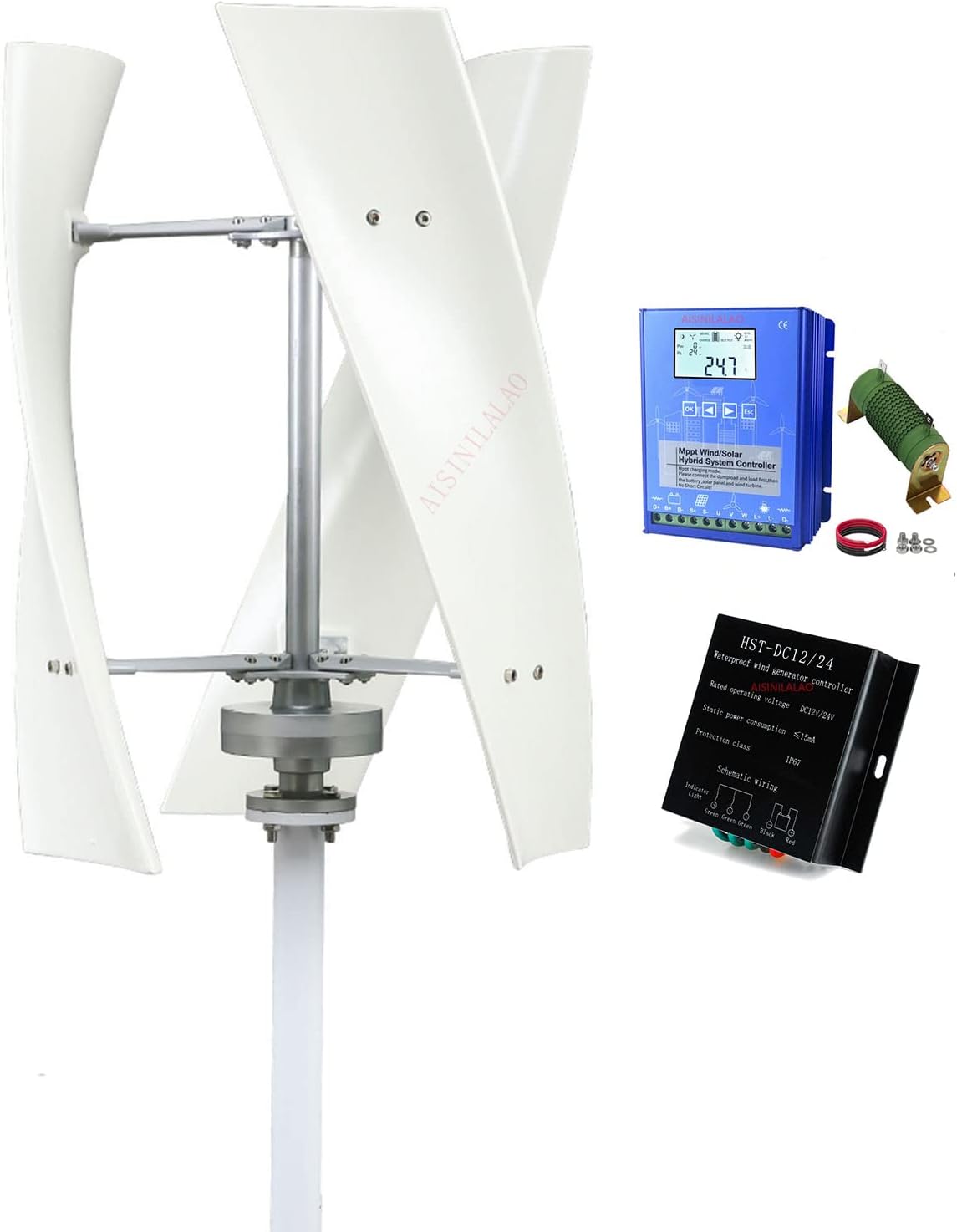 1000W No Noise Vertical Wind Turbine Generator 3 Blades, 12V 24V 48V Magnetic Levitation Wind Turbine with MPPT Controller for Home Street Lighting(White)