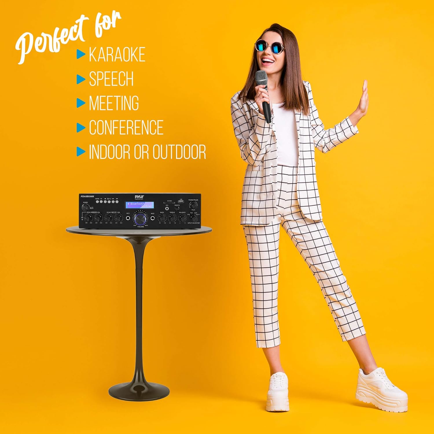 Pyle Wireless Microphone Power Amplifier System - 200W Dual Channel Sound Audio Stereo Karaoke Speaker Receiver w/USB, AUX, Microphone in w/Echo, Radio,Home Theater via RCA, Studio Use PDA8BUWM.5