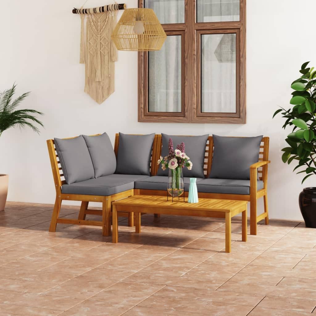 4 Piece Patio Lounge Set with Cushion Solid Acacia Wood,Modern Acacia Wood Patio Lounge Set with Slatted Coffee Table and Comfortable Cushions Patio Furniture, Outdoor Furniture Sets