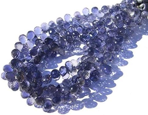 13 inch natural beads strand of 6-7mm faceted drop iolite gemstone briolletes beads for DIY jewelry - necklace, bracelet, earring, ring.