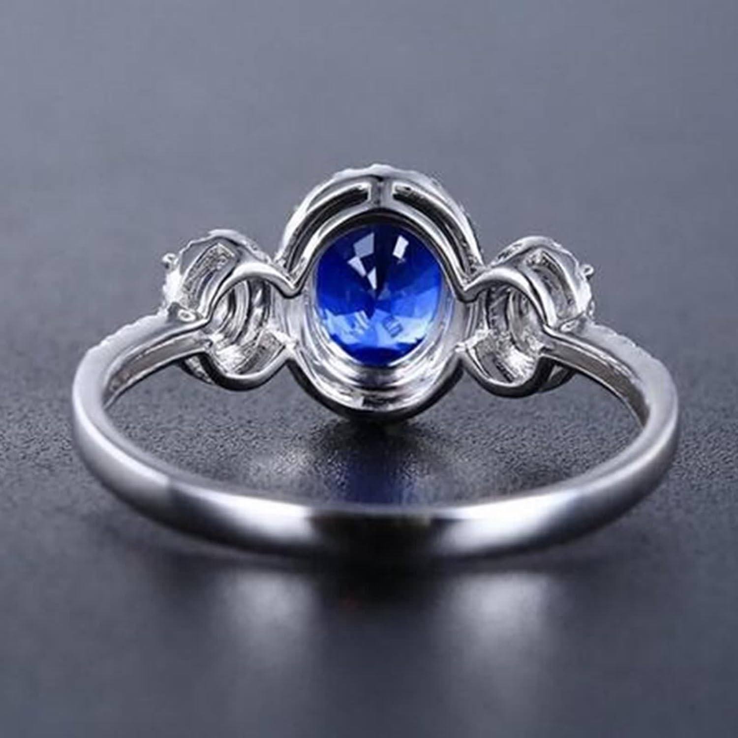 18K White Gold Engagement Ring, Women's Ring Lab Created Sapphire 4 Claws White Gold Band with Moissanite Birthday Gift for Her