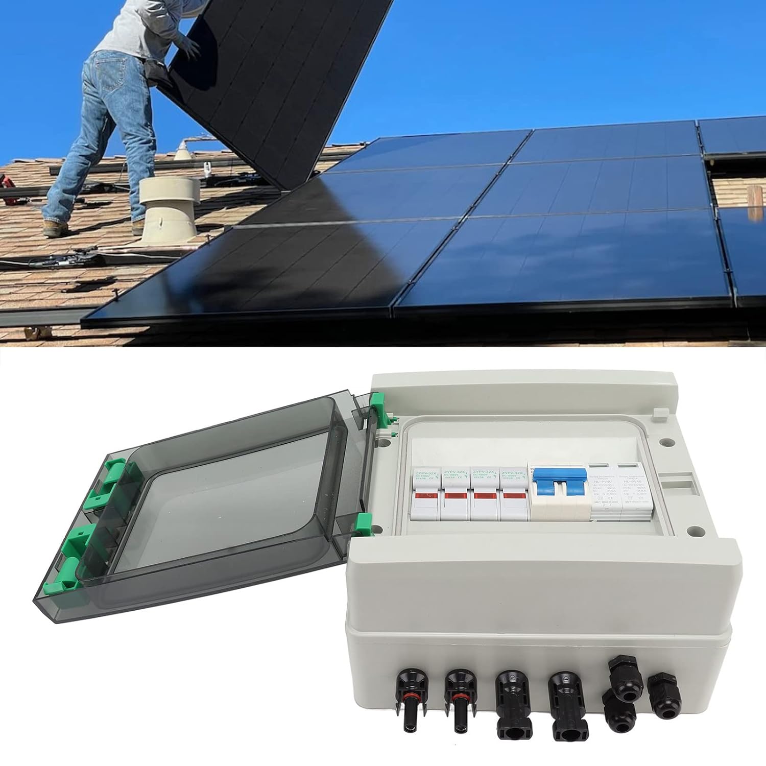 Solar Combiner Box Photovoltaic 2 String with 63A Circuit Breaker DC 1000V