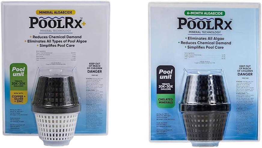 PoolRX+ Pool Unit 20k-30k gallons & 101066 6 Month Algaecide Treats 20k-30k gallons, Black