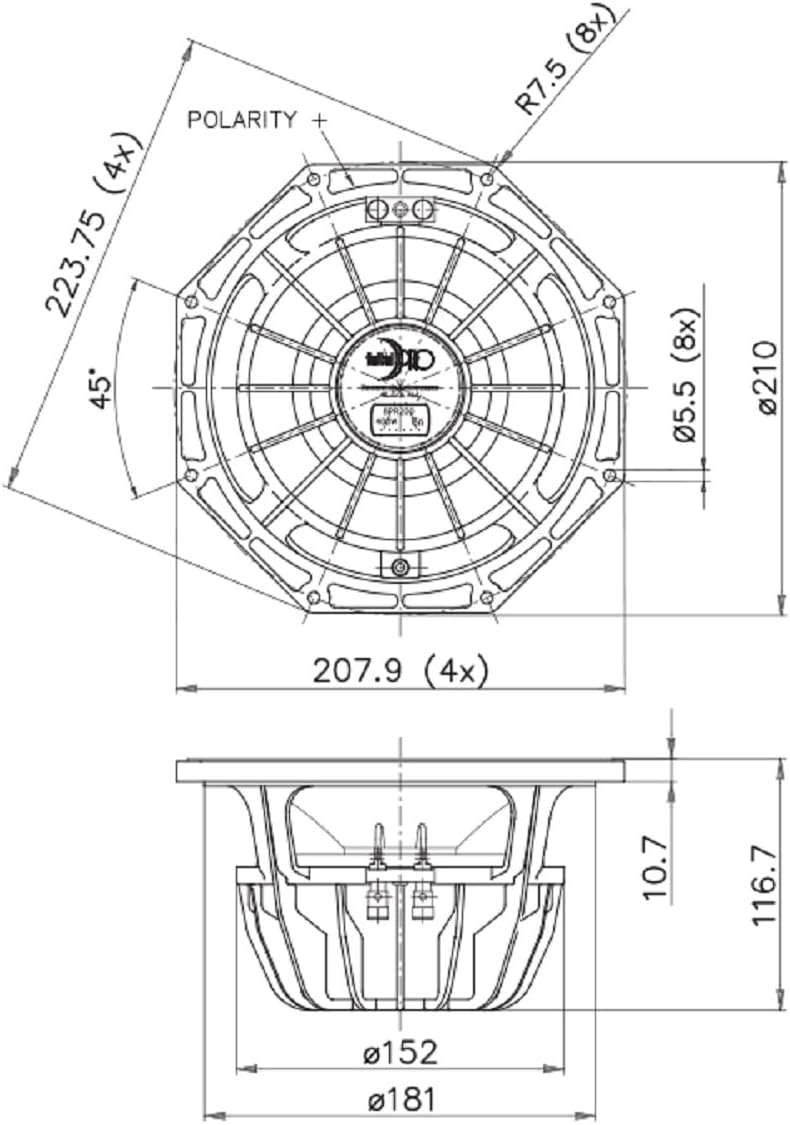 FAITAL PRO 8PR200-8 8-inch Octogon Professional Mid-Bass Loudspeaker 200-Watt Rms 400-Watt Max Home hi-fi Bass Guitar PA Speaker Systems 8-Ohms