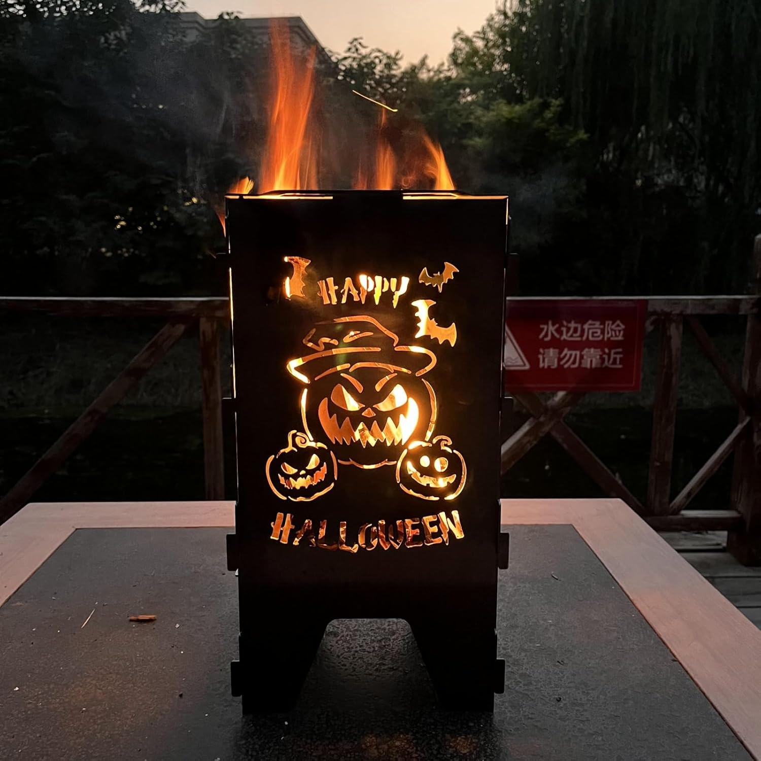 8in Fire Pit for Outside, Wood Burning Portable Halloween Bonfire Steel Fire Pits for Patio Backyard Garden