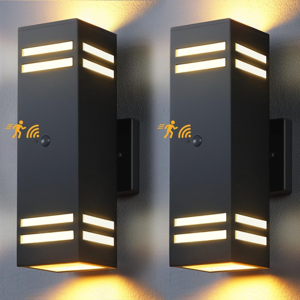 SHIMR Motion Sensor Outdoor Wall Lights, Dusk to Dawn Outdoor Lights ETL Listed, Aluminum Sconce Exterior Lighting Fixtures Up and Down Outside Lights for House, LED Bulbs Included, 2 Pack