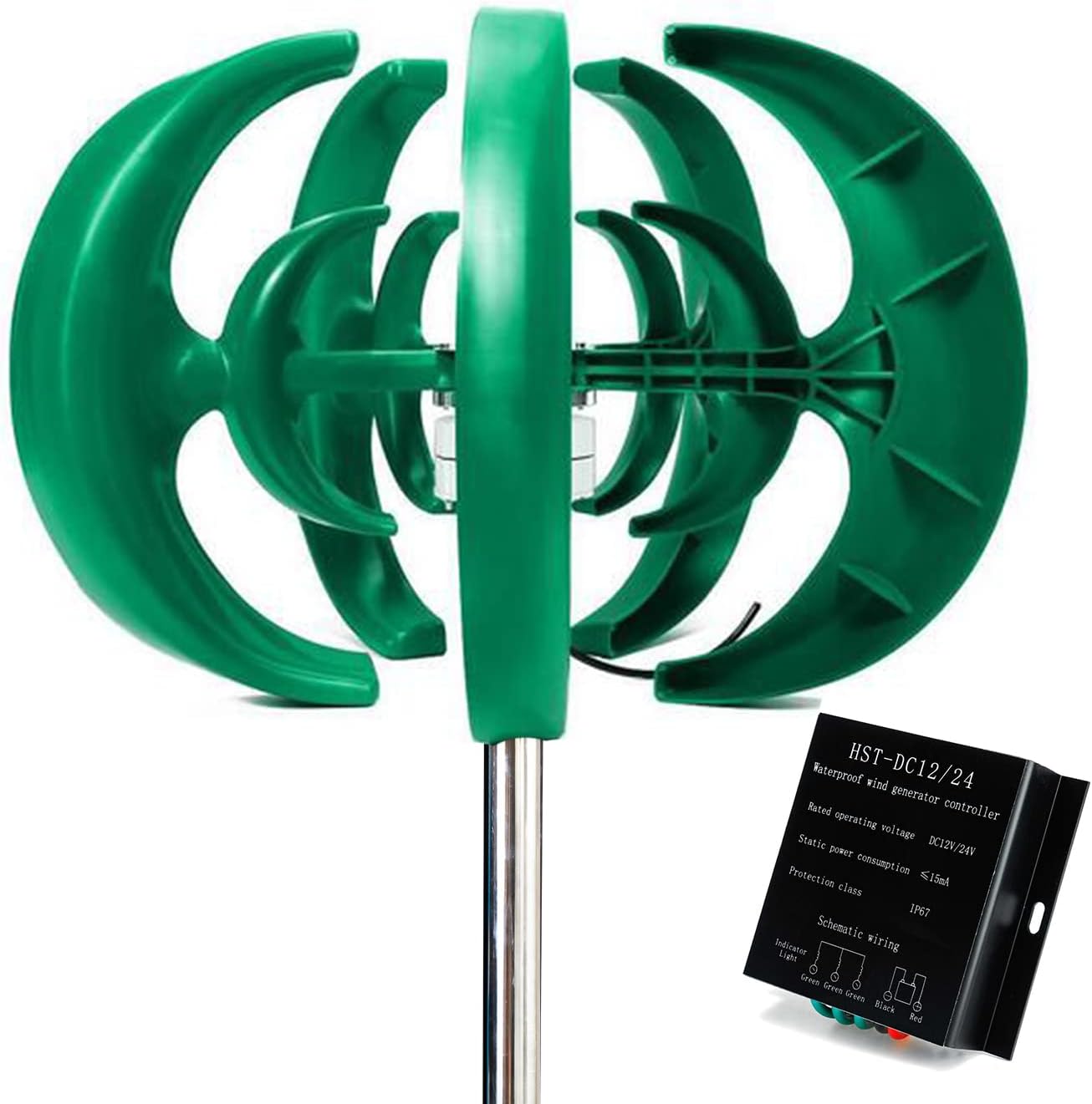 Vertical Low Noise Wind Turbine with MPPT Controller,800W 12V/24V/48V Wind Generator 5 Blades Suitable for Outdoor Power Generation