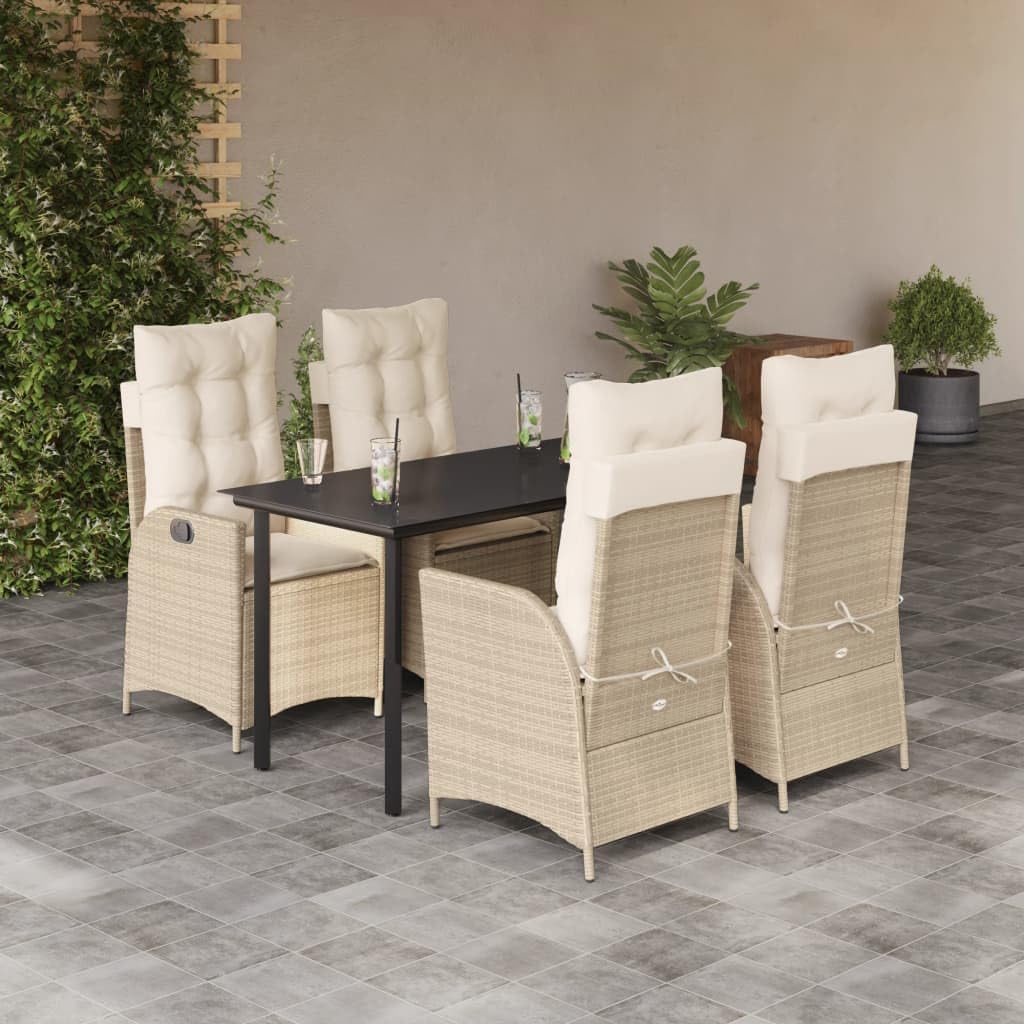 5 Piece Patio Dining Set with Cushions Beige Poly Rattan Garden Furniture