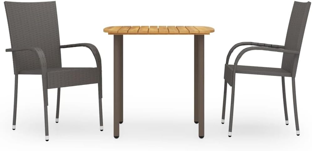 3 Piece Patio Dining Set Poly Rattan Brown,Complete Your Patio Oasis: Acacia Wood Dining Set with Stackable PE Rattan Chairs Furniture Sets for Patio, Lawn & Garden