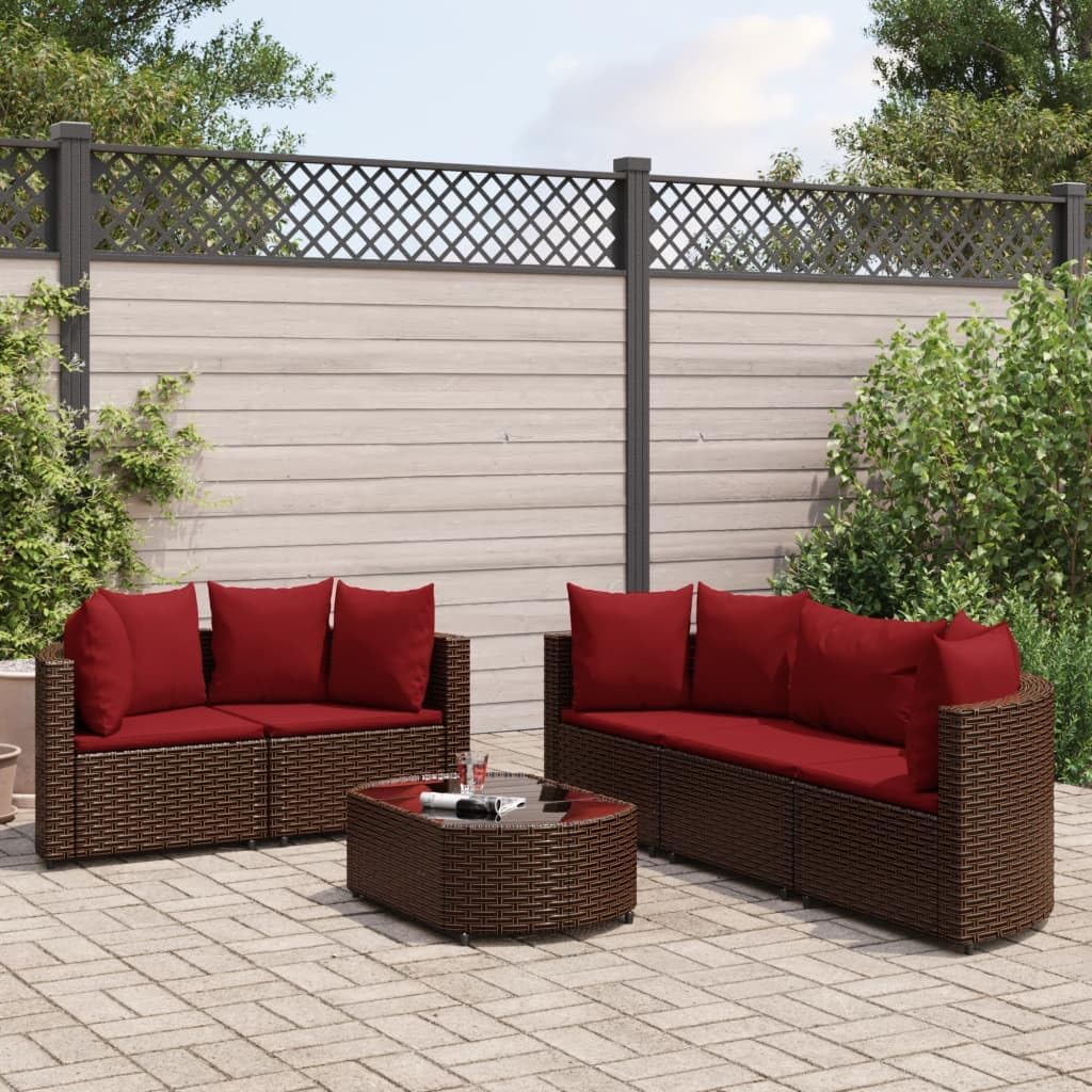 6 Piece Patio Sofa Set with Cushions Brown Poly Rattan,Durable Rattan Garden Sofa Set for Enhanced Outdoor Comfort and Relaxation Furniture Sets for Patio, Lawn & Garden