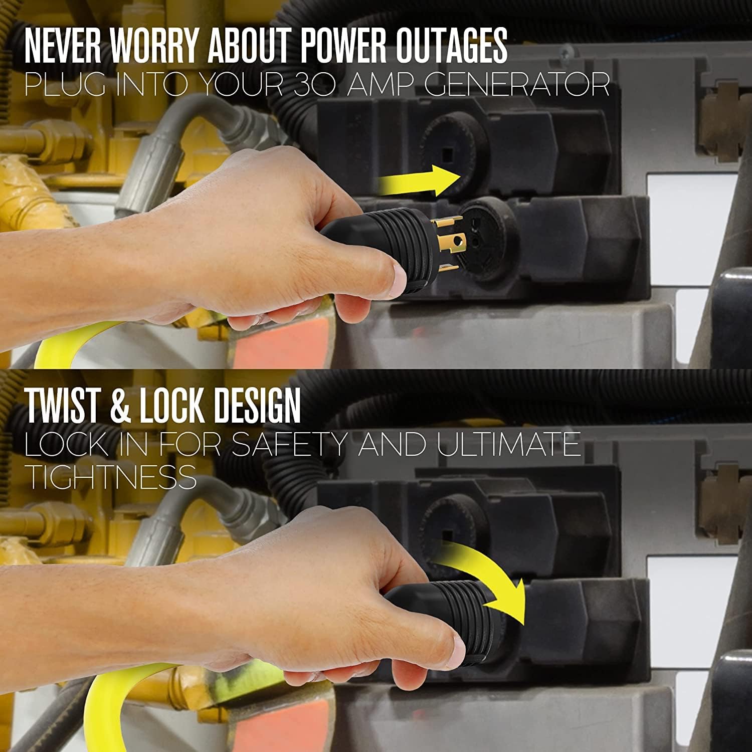 Houseables 30 Amp Generator Cord, Generator Cord, NEMA L14-30P to L14-30R, 30 Amp Extension Cable, 125/250V for 240V Use, 240 Volt, 30amp Power Wire, 4 Prong Plug, Dryer, UL CUL, 10 Gauge, 7500W, 50FT